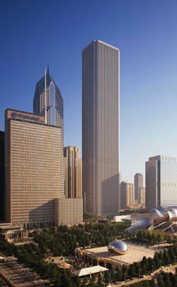 The high-rise drill took place in the 83-story AON Center. The plan was to put in place a mock fire scenario on the 75th floor that involved 17 mock victims, artificial smoke and a 2-11 (second-alarm) response.