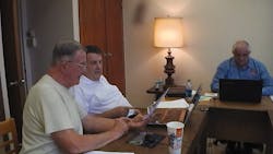 The production crew, from left, Crawford Weistling, Ken Farmer and Larry Curl, director, go over details at a meeting Thursday. The production crew, from left, Crawford Weistling, Ken Farmer and Larry Curl, director, go over details at a meeting Thursday.