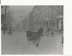 FDNY battalion chief and driver use a sleigh to respond after a snow storm. FDNY battalion chief and driver use a sleigh to respond after a snow storm.