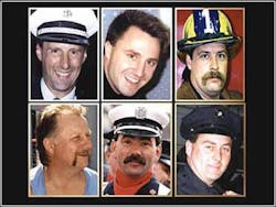 Timothy Jackson, bottom left, was among the six firefighters killed in the 1999 cold storage warehouse fire.