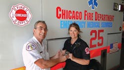 Chicago Fire Department Deputy District Chief Robert Anthony presents Paramedic Anne Gradolf with a dedicated meter for detecting carbon monoxide (CO) gas. Last year, Gradolf's 'gut instincts' saved the lives of 10 people suffering from CO poisoning in a home in city's southeast side. Chicago Fire Department Deputy District Chief Robert Anthony presents Paramedic Anne Gradolf with a dedicated meter for detecting carbon monoxide (CO) gas. Last year, Gradolf's 'gut instincts' saved the lives of 10 people suffering from CO poisoning in a home in city's southeast side.