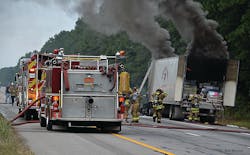 Red Oak units reported they could see a large column of black smoke one mile away. Red Oak units reported they could see a large column of black smoke one mile away.