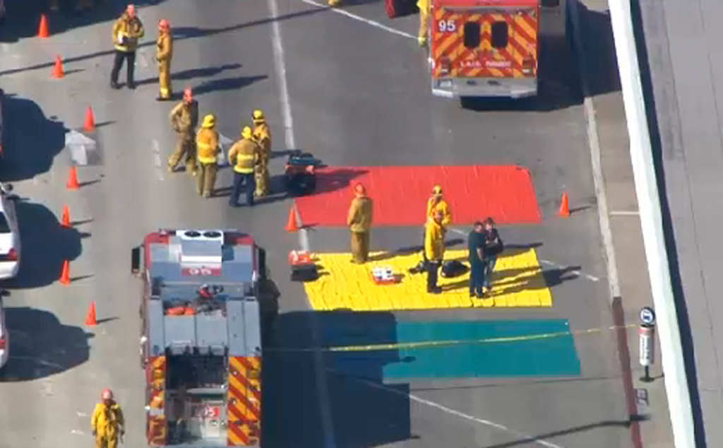 Triage areas were set up outside the terminal.