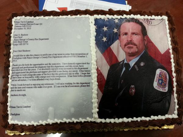 This cake was delivered to Chief Marc Bashoor.