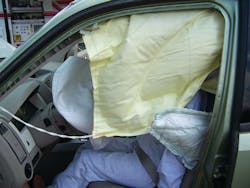 Due to the ejection mitigation standard, responders will encounter larger side-impact airbags that stay inflated longer and have tether straps to secure them. Plan on it being necessary to cut the deployed bags away as you make patient contact. Due to the ejection mitigation standard, responders will encounter larger side-impact airbags that stay inflated longer and have tether straps to secure them. Plan on it being necessary to cut the deployed bags away as you make patient contact.