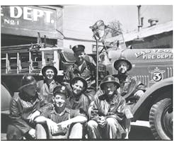 Volunteer firefighters gather outside the then-Las Vegas, NV, Fire Department's original Fire Station No. 1 in 1943. Volunteer firefighters gather outside the then-Las Vegas, NV, Fire Department's original Fire Station No. 1 in 1943.