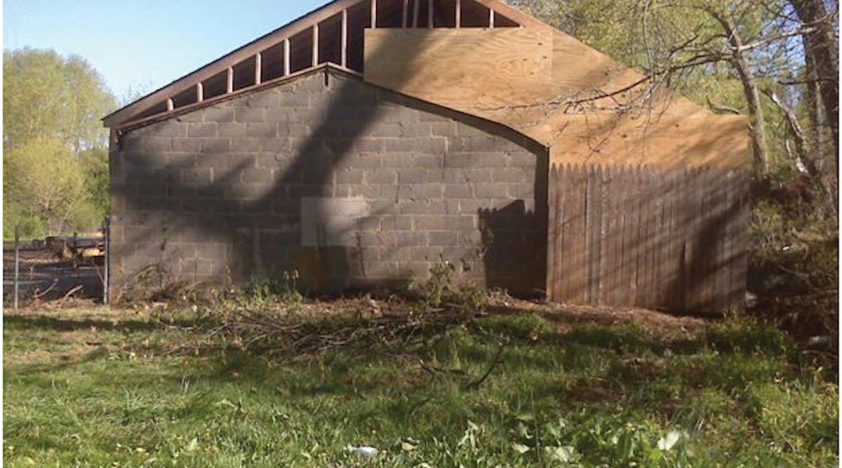 Photo 4. The same garage in the last photograph was a concrete block building with a wood frame addition.