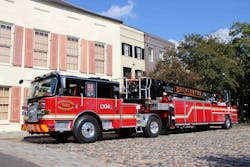 This Pierce&circledR; Arrow XT&trade; 100-foot aerial tiller is the newest addition to the City of Charleston Fire Department in Charleston, SC. The vehicle was placed into service in December 2013.