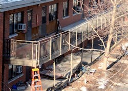 A Columbia firefighter was killed when this elevated walkway collapsed. A Columbia firefighter was killed when this elevated walkway collapsed.