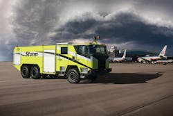 OSHKOSH AIRPORT PRODUCTS GROUP has introduced the Oshkosh Storm aircraft rescue and firefighting (ARFF) vehicle OSHKOSH AIRPORT PRODUCTS GROUP has introduced the Oshkosh Storm aircraft rescue and firefighting (ARFF) vehicle