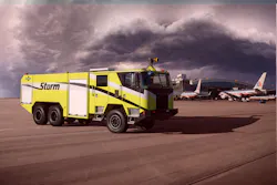 Oshkosh Airport Products introduced the all-new Oshkosh® Storm® aircraft rescue and fire fighting (ARFF) vehicle. The new Oshkosh Storm is engineered to provide a powerful and economical ARFF response for International Civil Aviation Organization (ICAO) airports.