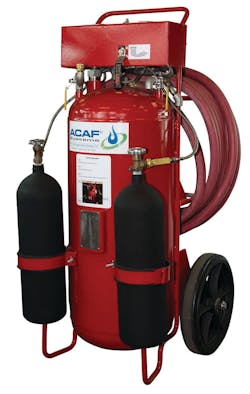 ACAF Systems' Compressed Air Foam Wheeled and Skid Mounted Extinguishers are available in 20- to 500-gallon configurations. ACAF Systems' Compressed Air Foam Wheeled and Skid Mounted Extinguishers are available in 20- to 500-gallon configurations.