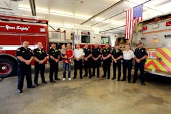 Kevin Harvick visits the Oak Ridge (N.C.) Fire Department on Thursday, March 27, 2014.
