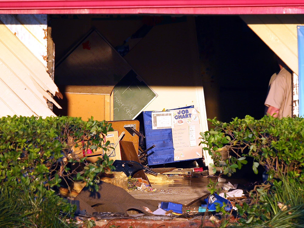 This is where a car crashed through the wall of the daycare.