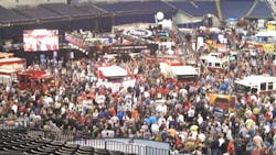 Pierce&apos;s new Enforcer and Saber cabs and chassis take center stage at the Lucas Oil Stadium at FDIC Thursday afternoon.