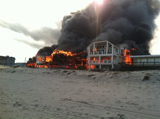 The seven-alarm fire burned out of control for two hours.