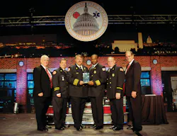 CFSI/MedicAlert Foundation Excellence in Fire Service-Based EMS Awards were presented to three organizations at the Congressional Fire Services Institute (CFSI) 26th National Fire and Emergency Services Dinner and Seminars Program. From left: Chris Neal of the CFSI Board of Directors; Memphis, TN, Fire Department Lieutenant James Strickland, Deputy Fire Chief and Firehouse® Contributing Editor Gary Ludwig, Fire Chief Alvin Benson and Lieutenant James Logan; and Andrew Wigglesworth, CEO and president of the MedicAlert Foundation. Also honored with EMS awards were the Howard County, MD, Department of Fire & Rescue Services and the Cullman County, AL, Association of Volunteer Fire Departments.