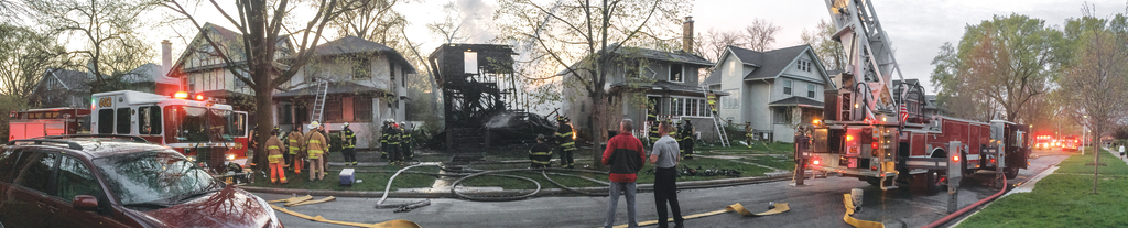 Oak Park, IL, May 5, 2014 &ndash; An early-morning fire spread to the exposures on either side of a 2-1/2-story wood-frame dwelling. Oak Park used a tower ladder, a deck gun and several handlines. Berwyn used a ladder pipe to hit the fire.
