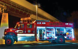 Each of the cabinets is illuminated with LED lights and a Will-Burt light tower on top provides scene lighting. Each of the cabinets is illuminated with LED lights and a Will-Burt light tower on top provides scene lighting.