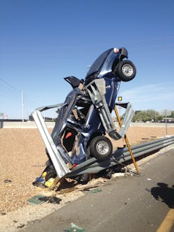This photo was taken by one of the rescue personnel on scene and sent to me before I arrived on scene. I then sent it out to the media immediately to advise the public why a ramp on the interstate was closed during rush hour. Media that who could not respond to the scene due to time restraints used the image while the incident was still in progress. This photo was taken by one of the rescue personnel on scene and sent to me before I arrived on scene. I then sent it out to the media immediately to advise the public why a ramp on the interstate was closed during rush hour. Media that who could not respond to the scene due to time restraints used the image while the incident was still in progress.