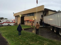 The scene that Hermiston firefighters encountered when they arrived at Station 2 just before 5:30 a.m. Friday.