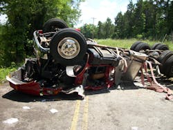 The Kittrell Volunteer Fire Department&apos;s tanker was near the structure fire when it rolled over.