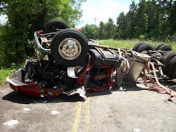 The Kittrell Volunteer Fire Department's tanker was near the structure fire when it rolled over. The Kittrell Volunteer Fire Department's tanker was near the structure fire when it rolled over.