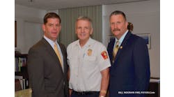 (From left) Boston Mayor Marty Walsh, Acting Fire Commissioner John Hasson and newly appointed Fire Commissioner/Chief of Department Joseph Finn
