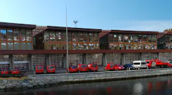 Bergen, Norway's fire station faces the scenic views and backs against a busy highway. Bergen, Norway's fire station faces the scenic views and backs against a busy highway.