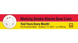 The National Fire Protection Association (NFPA) is distributing Fire Prevention Week 2014 materials bearing the theme &apos;Working Smoke Alarms Save Lives &ndash; Test Yours Every Month.&apos;