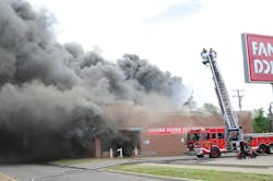 Detroit, MI, July 5 &ndash; Companies from the 8th Battalion dispatched to a reported fire in a dollar store. Chief 8 reported smoke showing from the building. Upon further investigation and fire load in the building, Chief 8 order all companies to stay out of the building and reported a doubtful. Two extra engines, Ladder Platform and Level 1 Hazmat were requested. Companies operated from the exterior of the building. After 30 minutes, Chief 8 requested a second alarm. Ladder 17 set up for tower operations on the A side of the building and several handlines were stretched. Companies operated at this scene for three hours to bring the fire under control. The building was a total loss with complete building collapse.