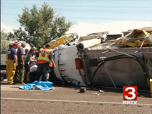 The Fort Shaw Fire water tender rollled over after colliding with a brush truck.