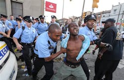 Two arrests were made during a heated protest at a Philadelphia firehouse.