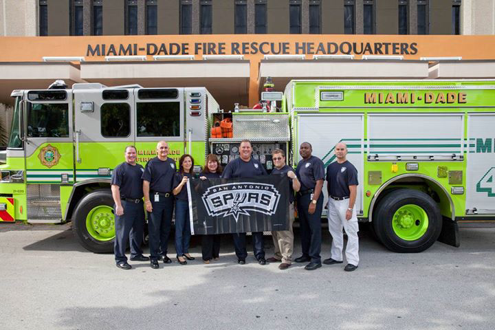 Miami-Dade fire personnel wore Spurs' t-shirts recently.