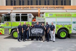 Miami-Dade fire personnel wore Spurs&apos; t-shirts recently.