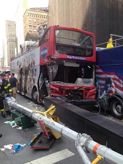 Two double-decker buses collided in Times Square Tuesday afternoon.