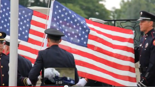 Flags were raised during the annual ceremony at the National Fallen Firefighter Memorial.