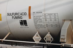 Some hazardous materials, because of their danger, have the name of the material stenciled on the side of the tanker truck. Some hazardous materials, because of their danger, have the name of the material stenciled on the side of the tanker truck.