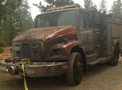 Courtesy of the Redding Fire Department Redding Engine 15 suffered heavy damage while operating at the Eiler fire on Aug. 1.