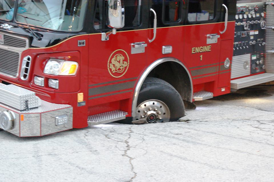 Airbags were used to free the engine from the sinkhole.