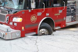 Airbags were used to free the engine from the sinkhole. Airbags were used to free the engine from the sinkhole.