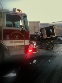 Firefighters mop up after handling two accidents on Interstate 15 in San Bernardino County.