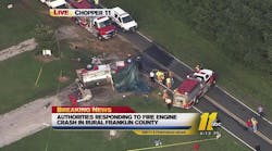 A Justice firefighter was killed when a tanker truck rolled over enroute to a fire in Franklin County.