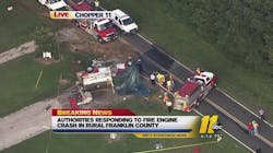 A Justice firefighter was killed when a tanker truck rolled over enroute to a fire in Franklin County. A Justice firefighter was killed when a tanker truck rolled over enroute to a fire in Franklin County.