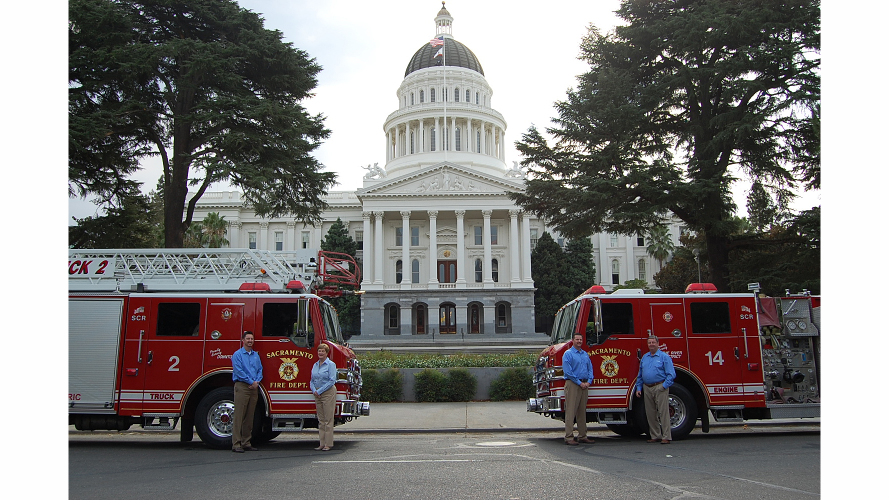 Golden State Fire Apparatus, which is celebrating 25 years in business, is moving to Sacramento in January. Pictured outside California&rsquo;s state capital building, (from left to right) Daron Wright, Marie Wright, Ryan Wright, and Bill Wright.