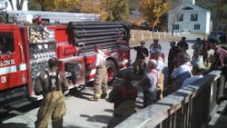 With eight apparatus from five towns lined up around the town common, it seemed only natural to host a 'show and tell' discussion having firefighters talk about their rigs and the stuff they carry on them. With eight apparatus from five towns lined up around the town common, it seemed only natural to host a 'show and tell' discussion having firefighters talk about their rigs and the stuff they carry on them.