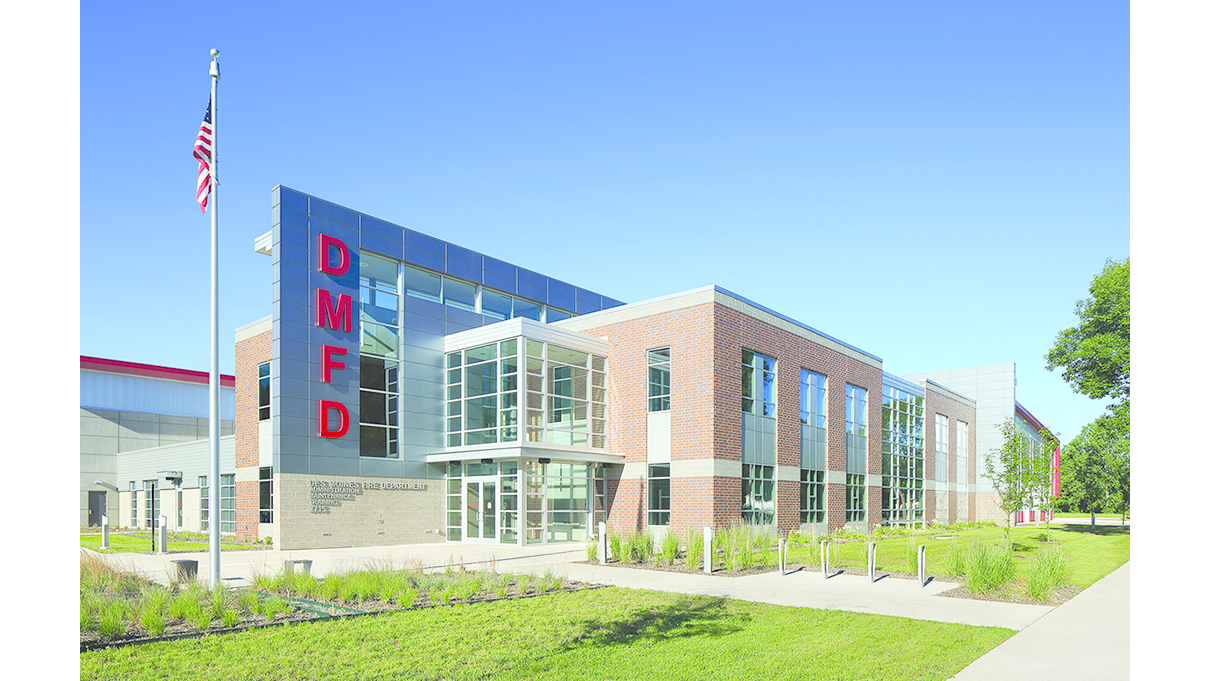 The Des Moines, Iowa, Fire Department Training & Logistics Center is not only the fire department headquarters, but also incorporates training and department maintenance.
