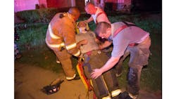 A Fort Worth firefighter is tended to after being caught in a ceiling collapse. A Fort Worth firefighter is tended to after being caught in a ceiling collapse.