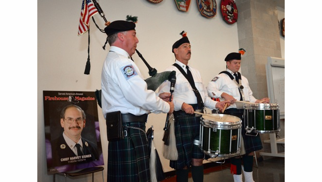 The FDNY Emerald Society Pipe and Drum band performed Saturday.