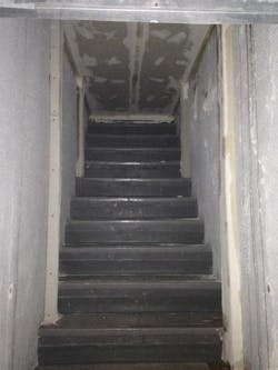 This stairway to nowhere was found after a building was remodeled, and a floor was installed. Imagine being in a basement fire or performing a primary search in this building, finding a stairwell to get out and being stopped in your tracks. This stairway to nowhere was found after a building was remodeled, and a floor was installed. Imagine being in a basement fire or performing a primary search in this building, finding a stairwell to get out and being stopped in your tracks.